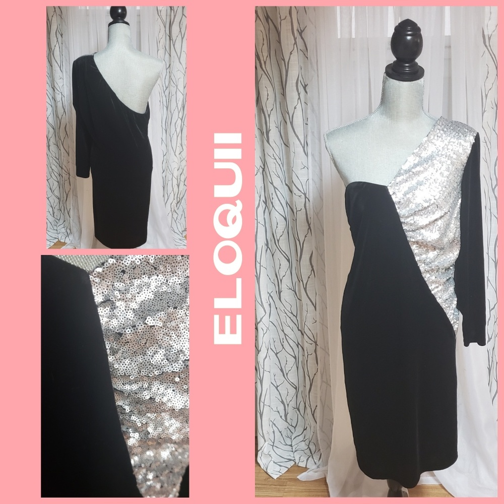 ELOQUII One Shoulder Sequin Dress